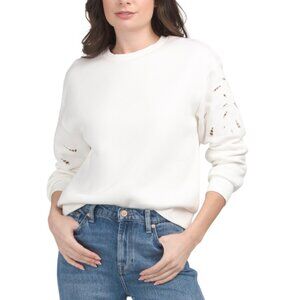 BAILEY 44 Ivory Long Sleeve Crew Neck Sweatshirt With Embroidery At Sleeves